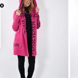 Frank Lyman Design Vibrant Pink Hooded Cardigan with Black Accents